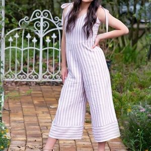 Taupe and white striped romper